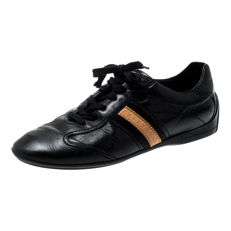 Louis Vuitton Black Leather Lace Up Sneakers Size 38 For Sale at 1stDibs