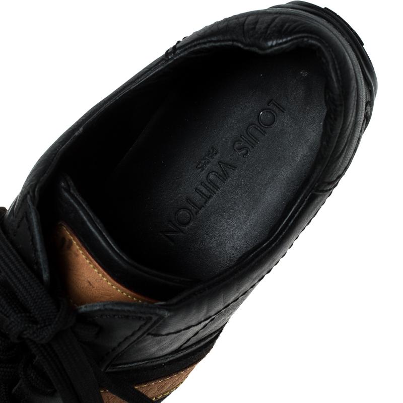 Louis Vuitton Black Leather Lace Up Sneakers Size 39 In Good Condition For Sale In Dubai, Al Qouz 2