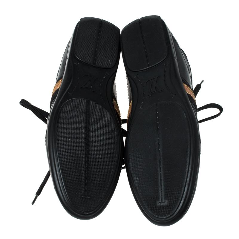 Men's Louis Vuitton Black Leather Lace Up Sneakers Size 39 For Sale