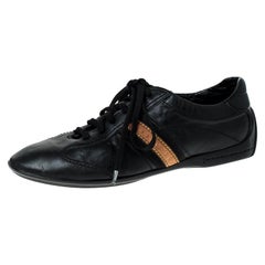 Used Louis Vuitton Black Leather Lace Up Sneakers Size 39