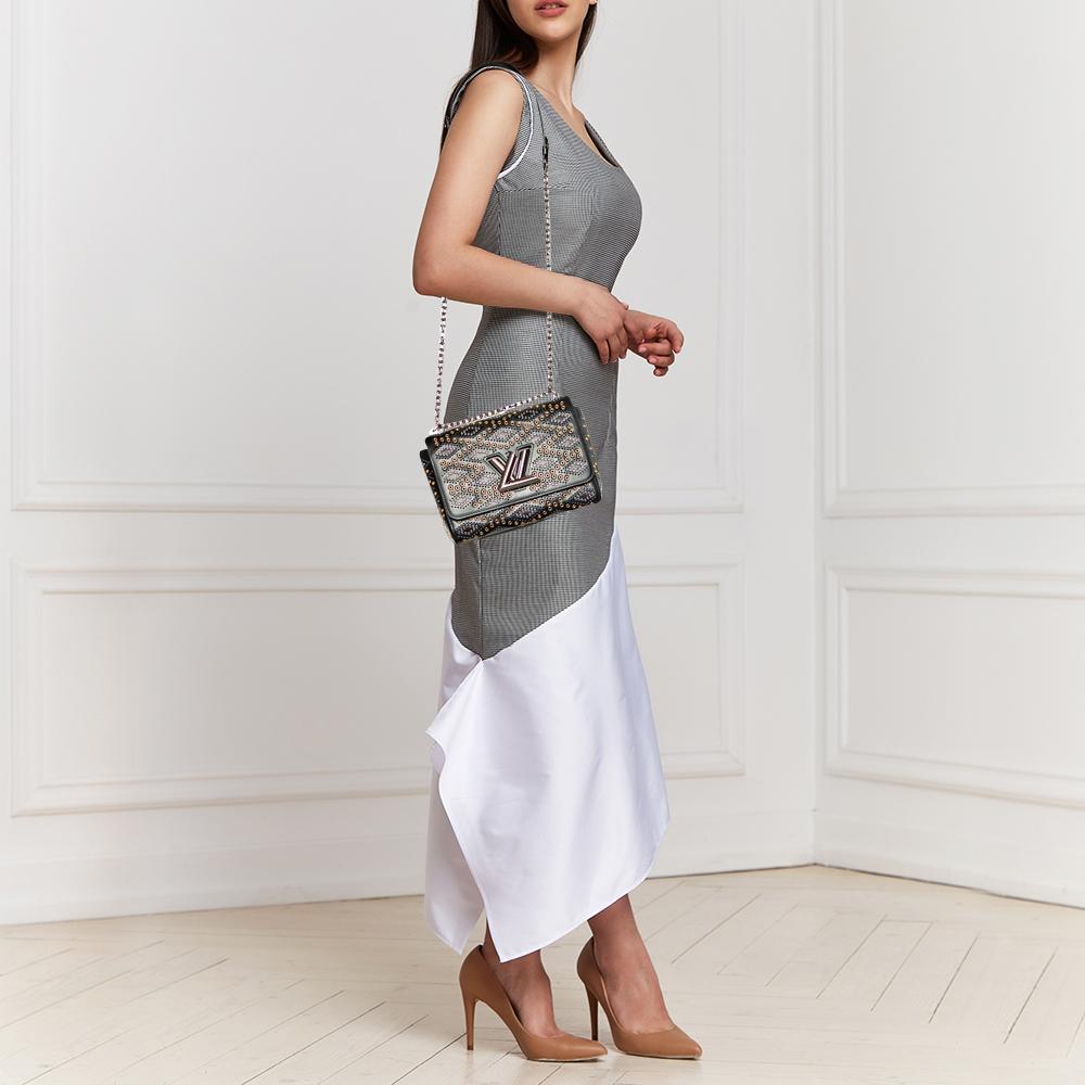 Louis Vuitton Black Leather Limited Edition Grommet Embellished Twist MM Bag In Good Condition In Dubai, Al Qouz 2