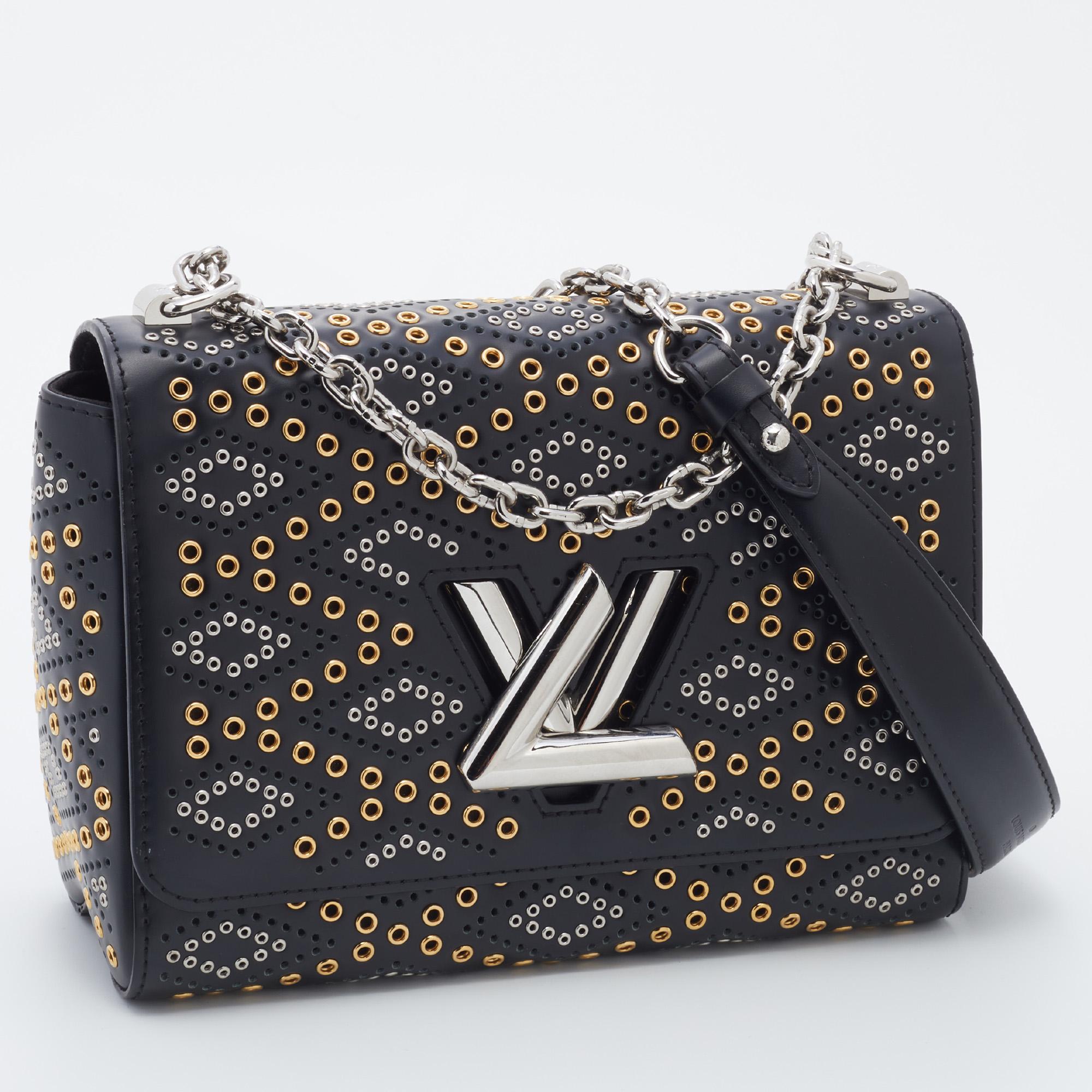 Women's Louis Vuitton Black Leather Limited Edition Grommet Embellished Twist MM Bag