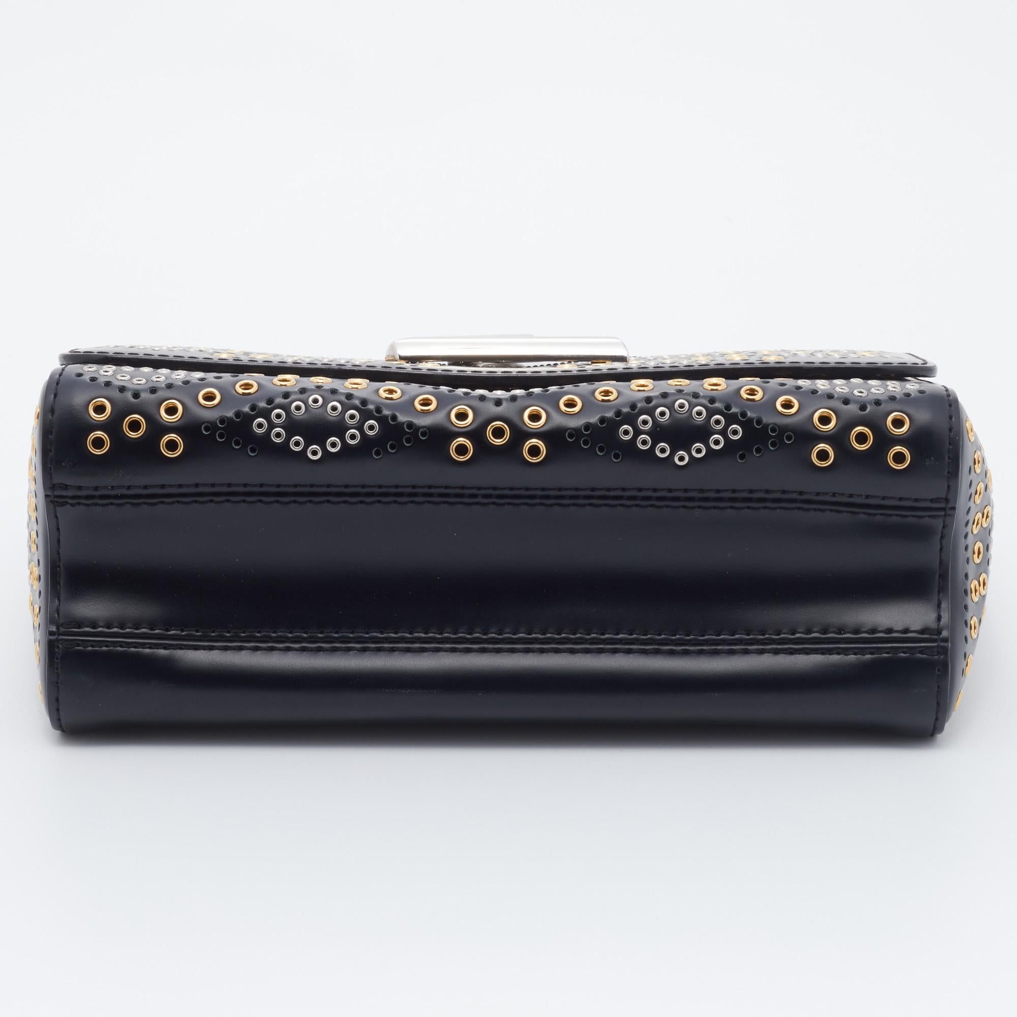 Louis Vuitton Black Leather Limited Edition Grommet Embellished Twist MM Bag 1