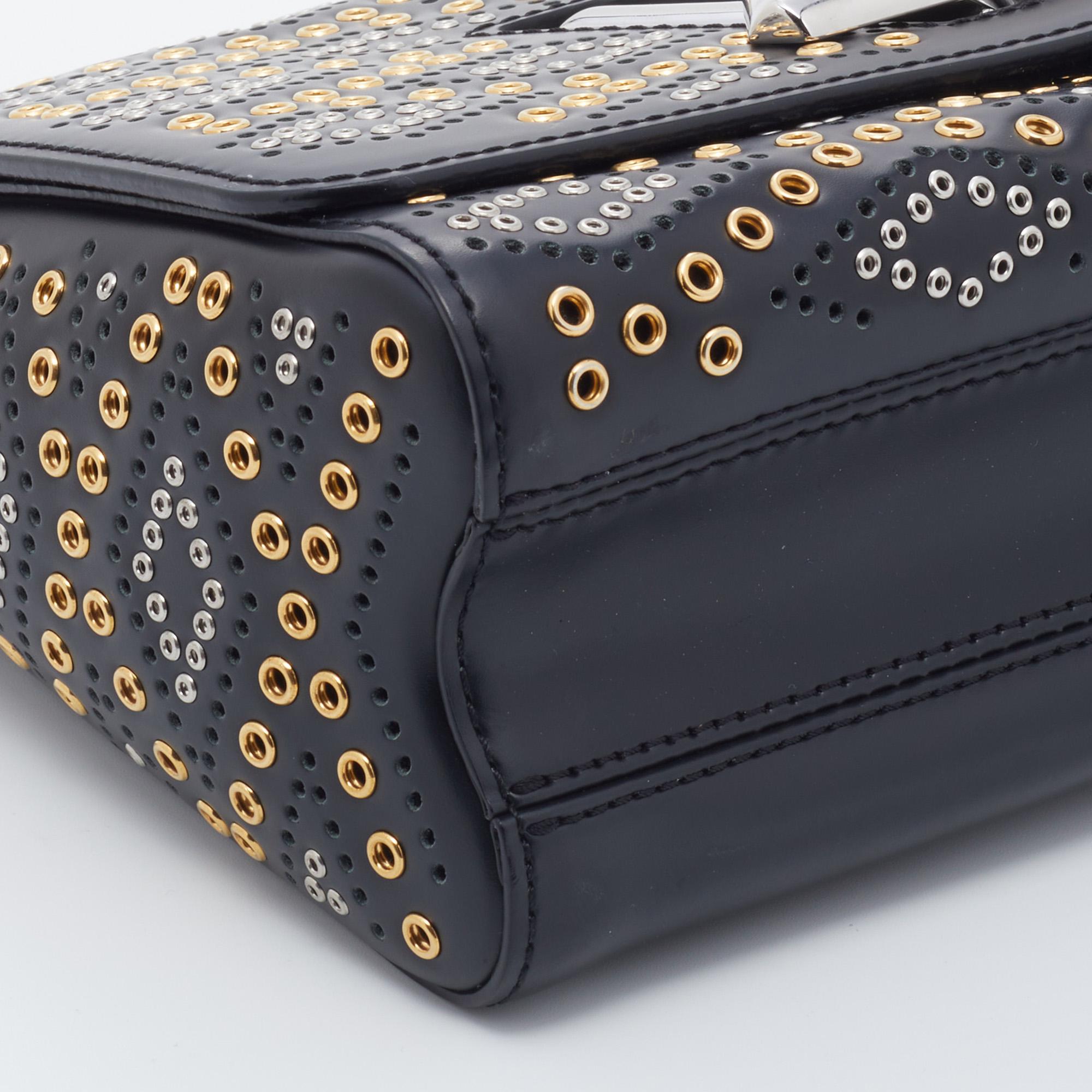 Louis Vuitton Black Leather Limited Edition Grommet Embellished Twist MM Bag 2