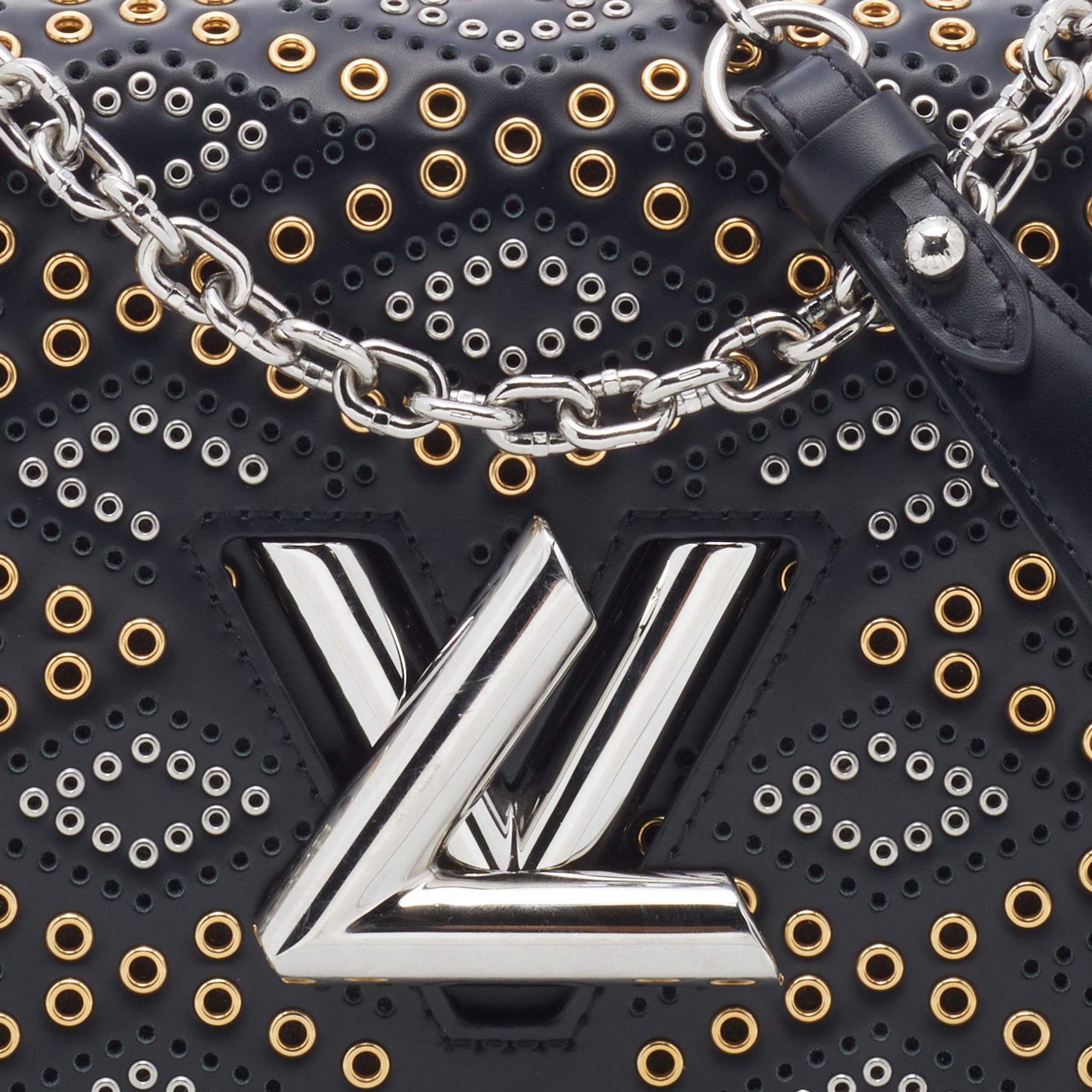 Louis Vuitton Black Leather Limited Edition Grommet Embellished Twist MM Bag 3