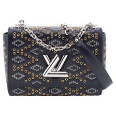Louis Vuitton Black Leather Limited Edition Grommet Embellished Twist MM Bag