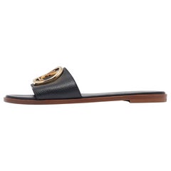 Louis Vuitton Black Leather Lock It Flat Slides Size 39