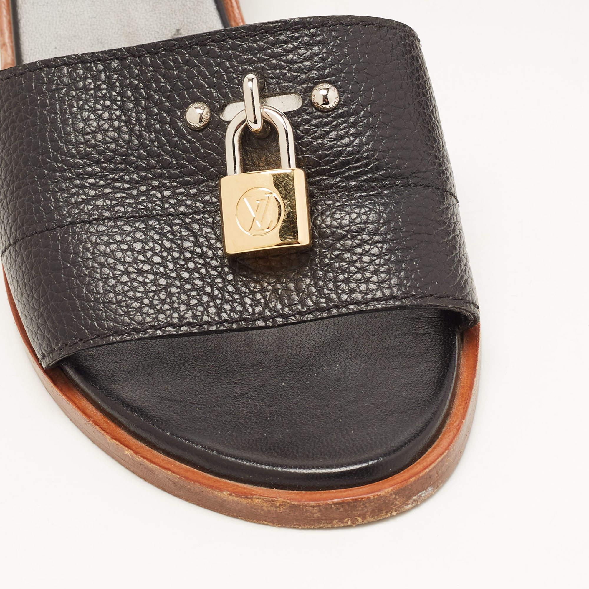 Women's Louis Vuitton Black Leather Lock It Sandals Size 37