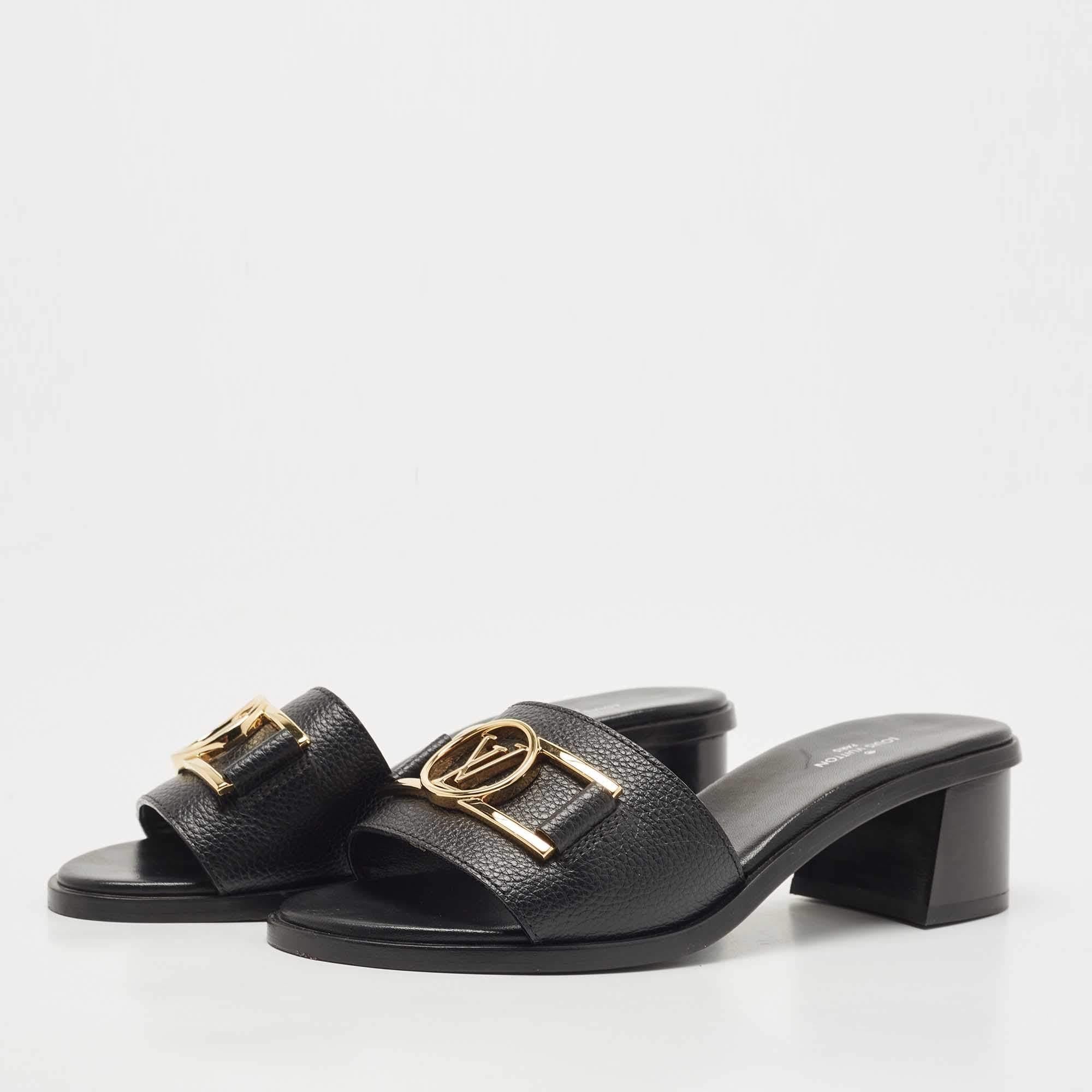 Women's Louis Vuitton Black Leather Lock It Slide Sandals Size 36