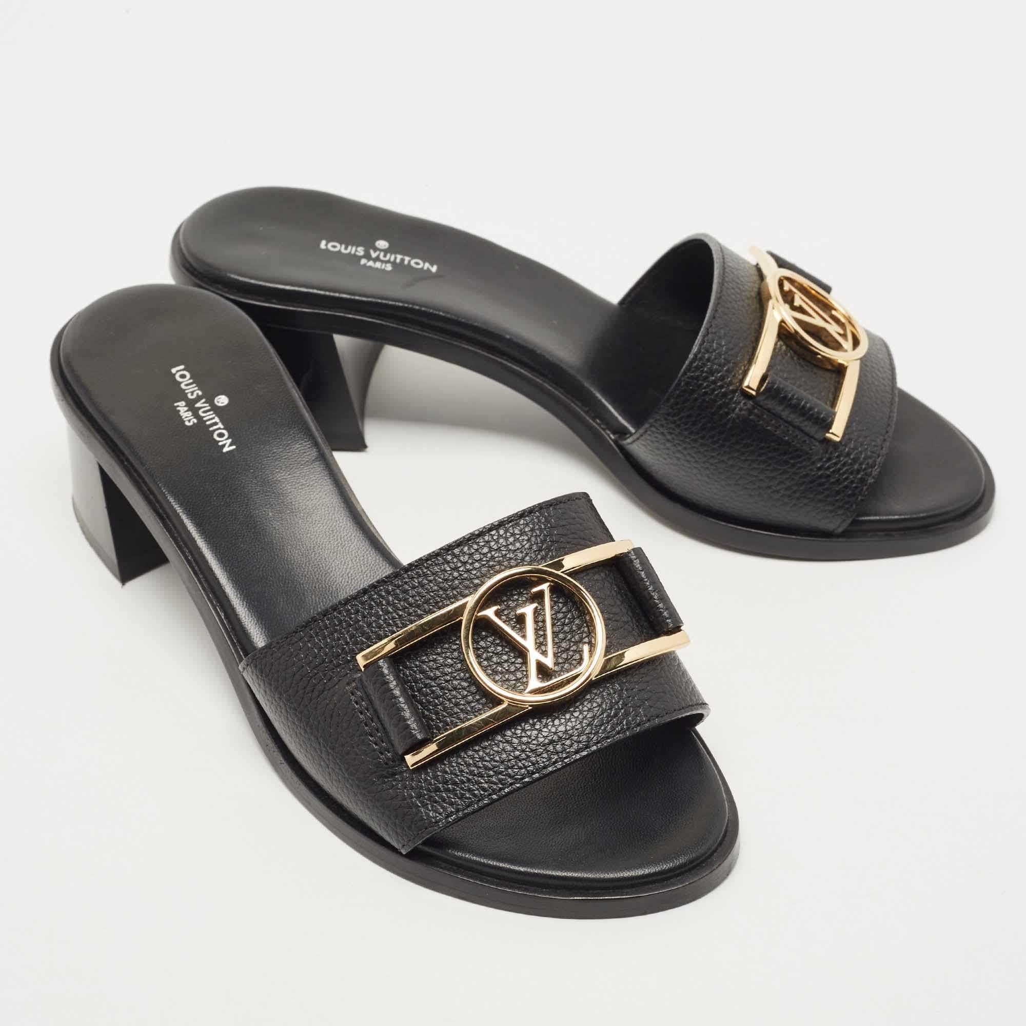 Louis Vuitton Black Leather Lock It Slide Sandals Size 36 1