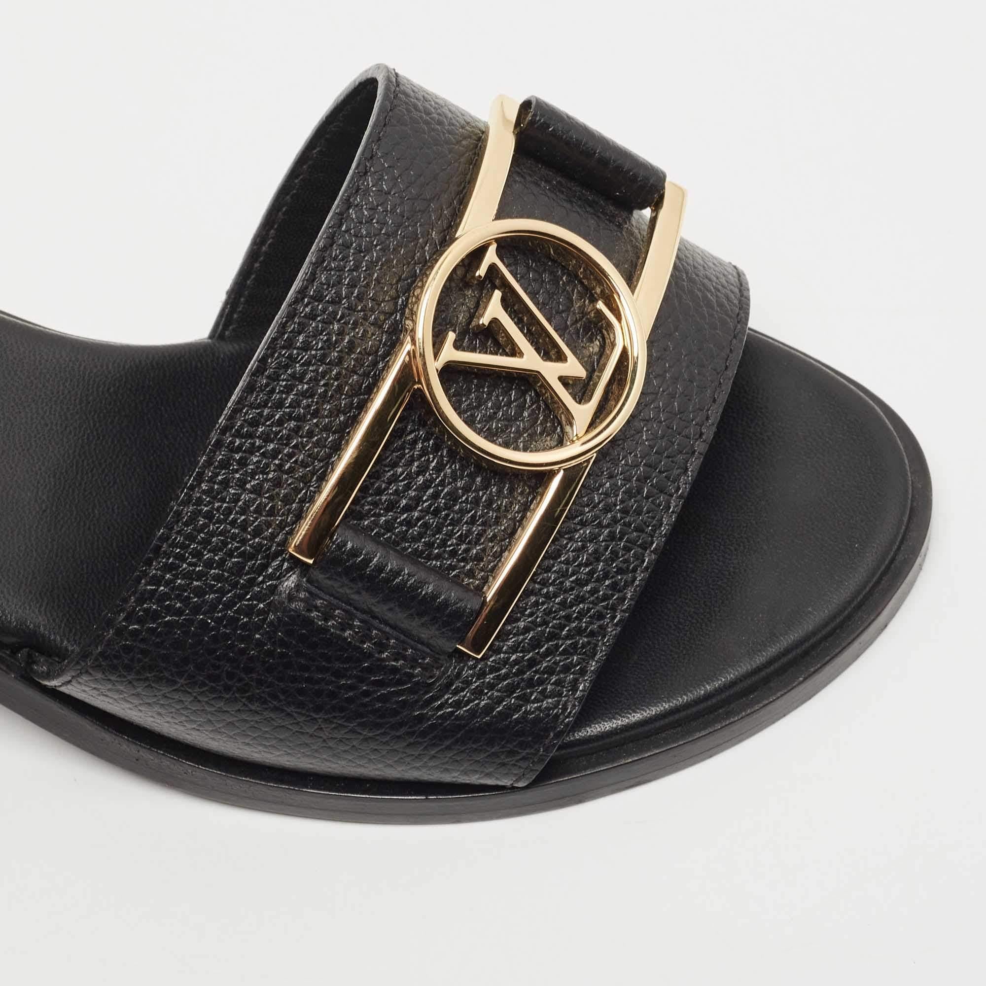 Louis Vuitton Black Leather Lock It Slide Sandals Size 36 2