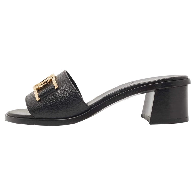 Louis Vuitton Black Leather Lock It Slide Sandals Size 36 For Sale at  1stDibs