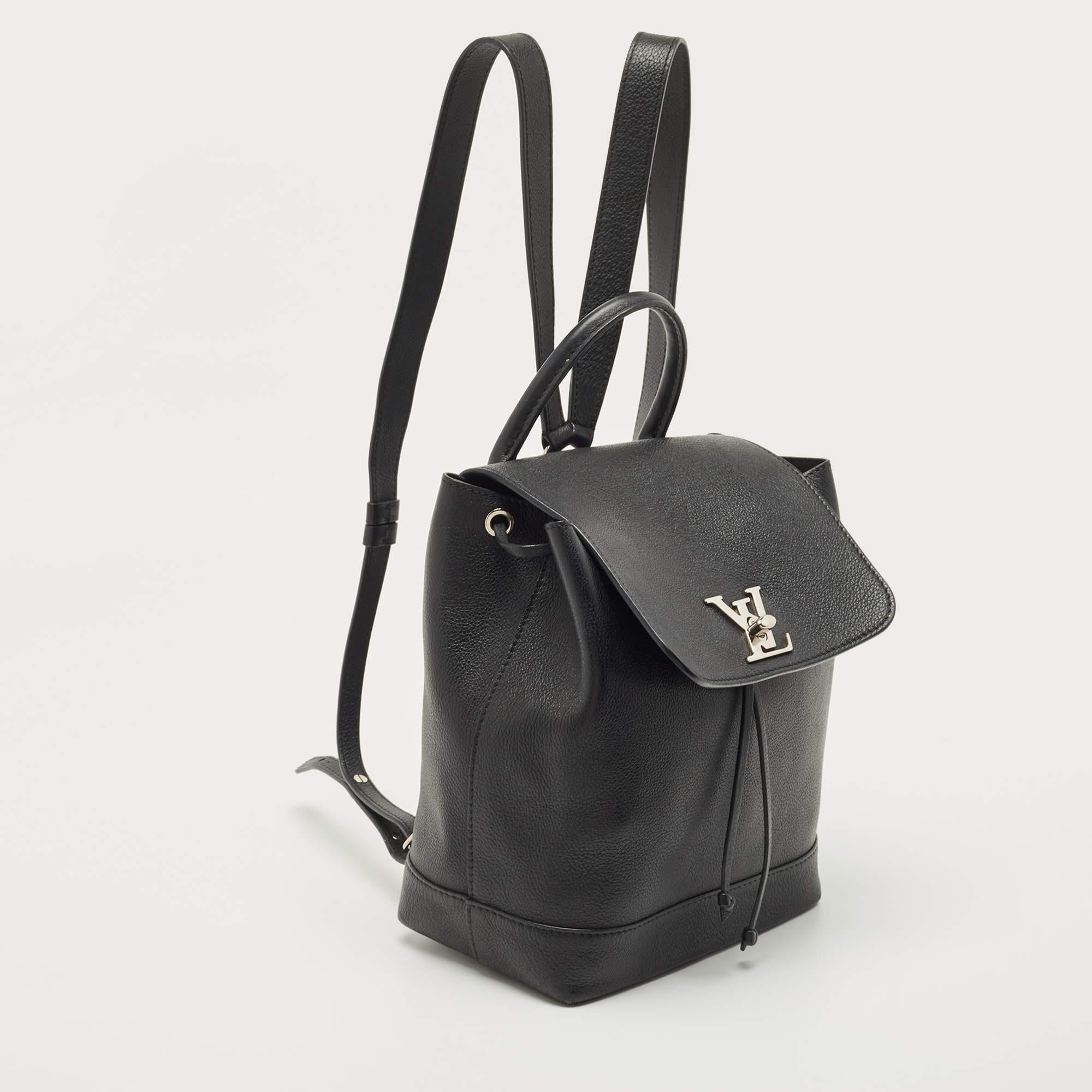 Women's Louis Vuitton Black Leather Lockme Backpack