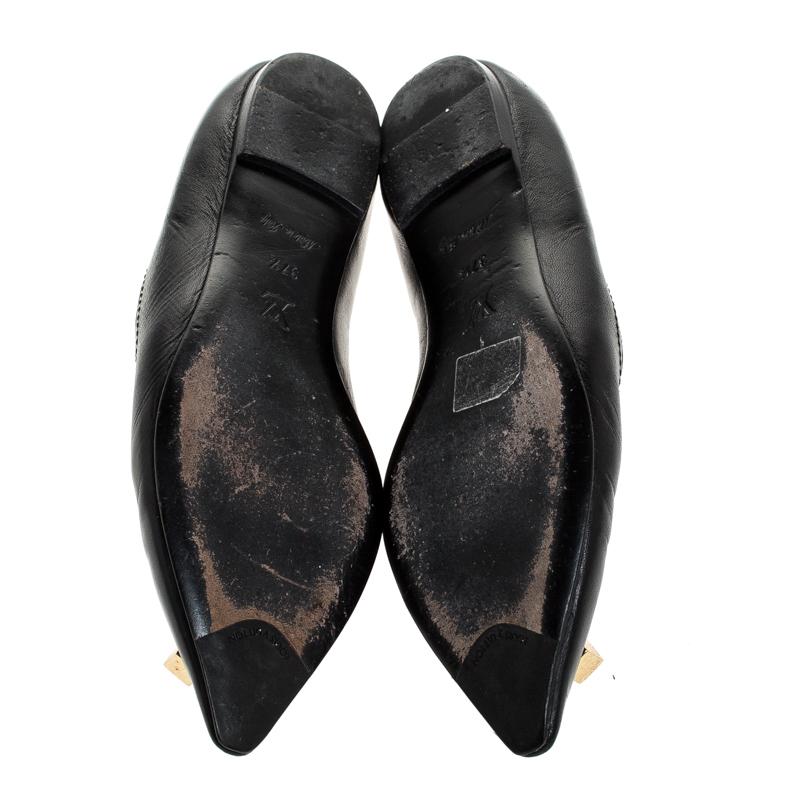 Louis Vuitton Black Leather Logo Detail Ballet Flats Size 37.5 In Good Condition In Dubai, Al Qouz 2