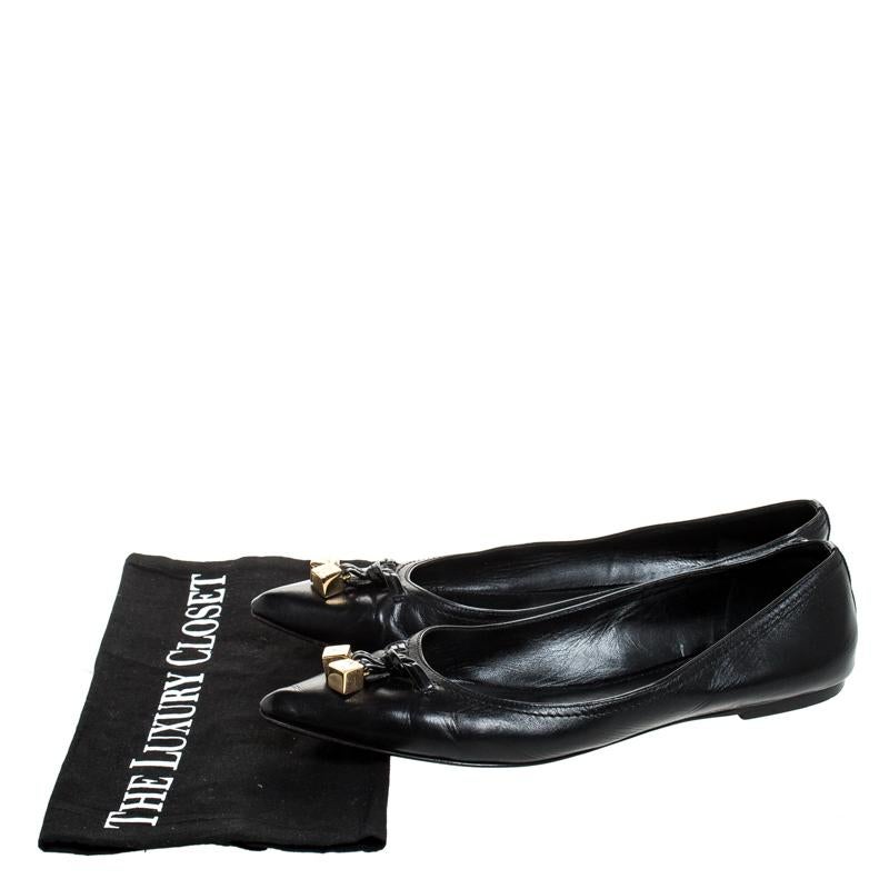 Louis Vuitton Black Leather Logo Detail Ballet Flats Size 37.5 3