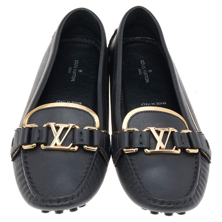 Louis Vuitton Black Leather Logo Loafers Size 36 Louis Vuitton