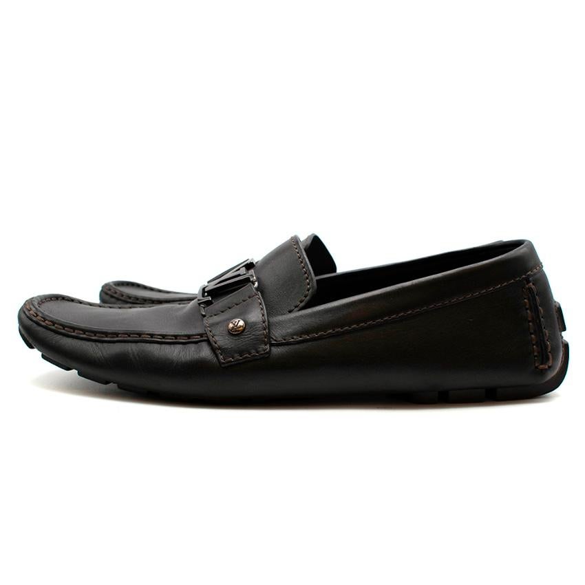 Louis Vuitton Black Leather Logo Loafers  UK11 2