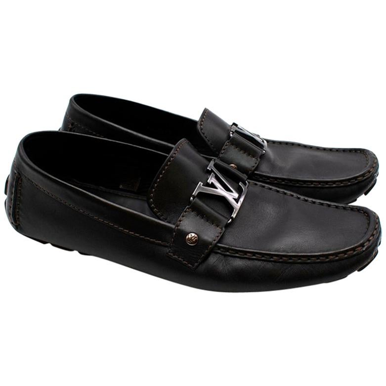 Louis Vuitton Black Leather Logo Loafers  UK11