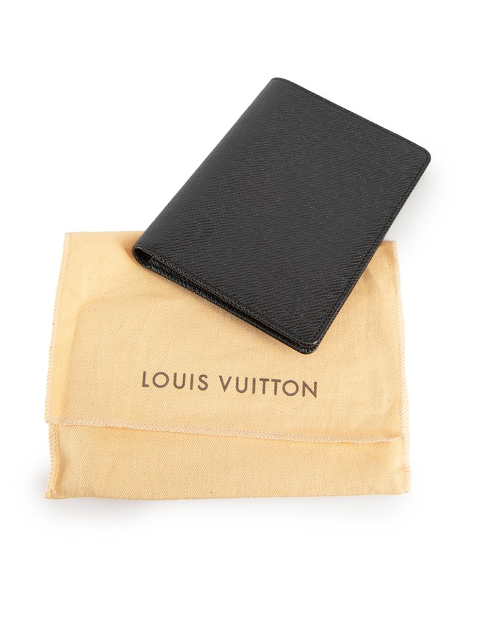 Louis Vuitton Black Leather Logo Passport Wallet For Sale 3