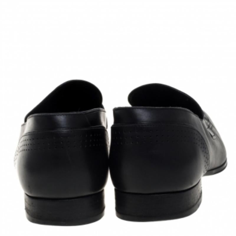 Men's Louis Vuitton Black Leather Logo Perforated Slip On Loafers Size 40 For Sale