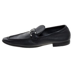 Louis Vuitton Black Leather Logo Slip On Loafers Size 41