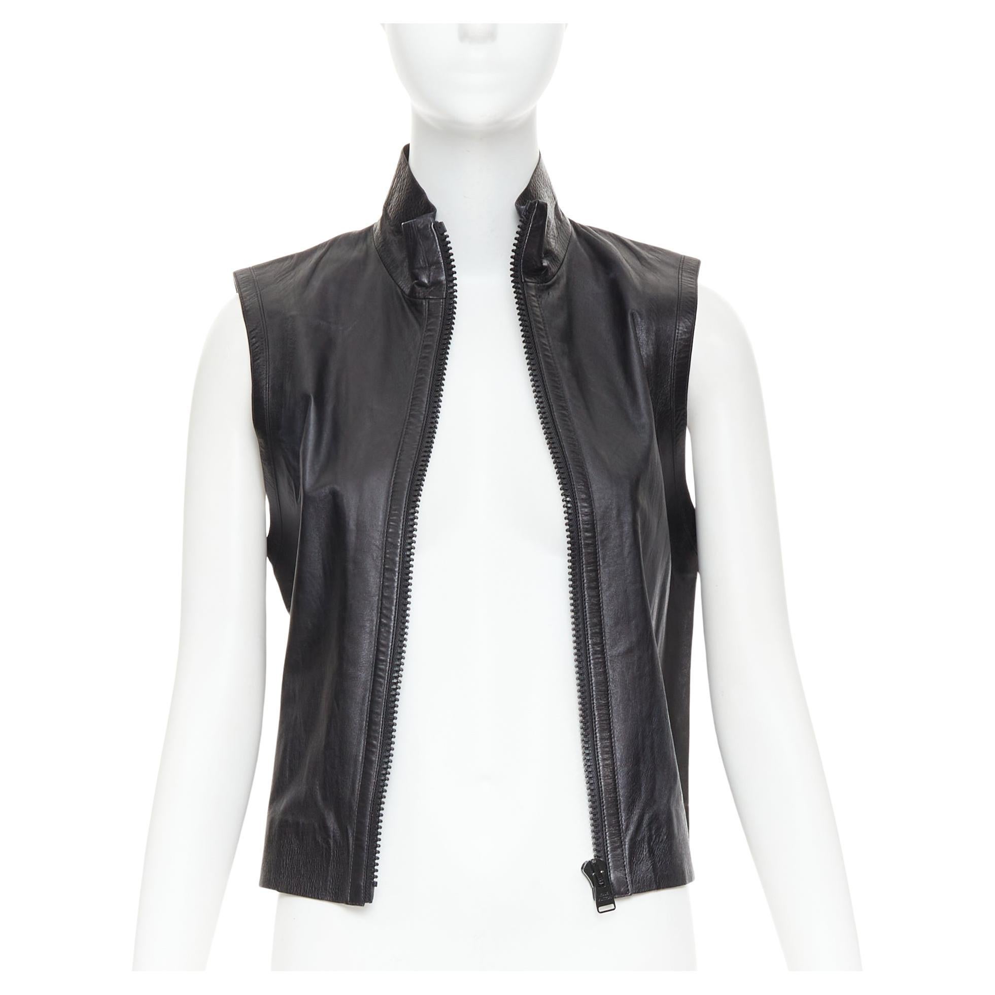 LOUIS VUITTON black leather logo zipper back yoke vest jacket