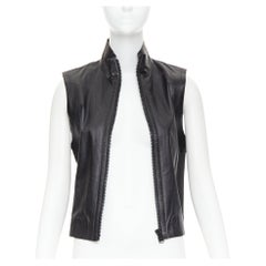 LOUIS VUITTON black leather logo zipper back yoke vest jacket