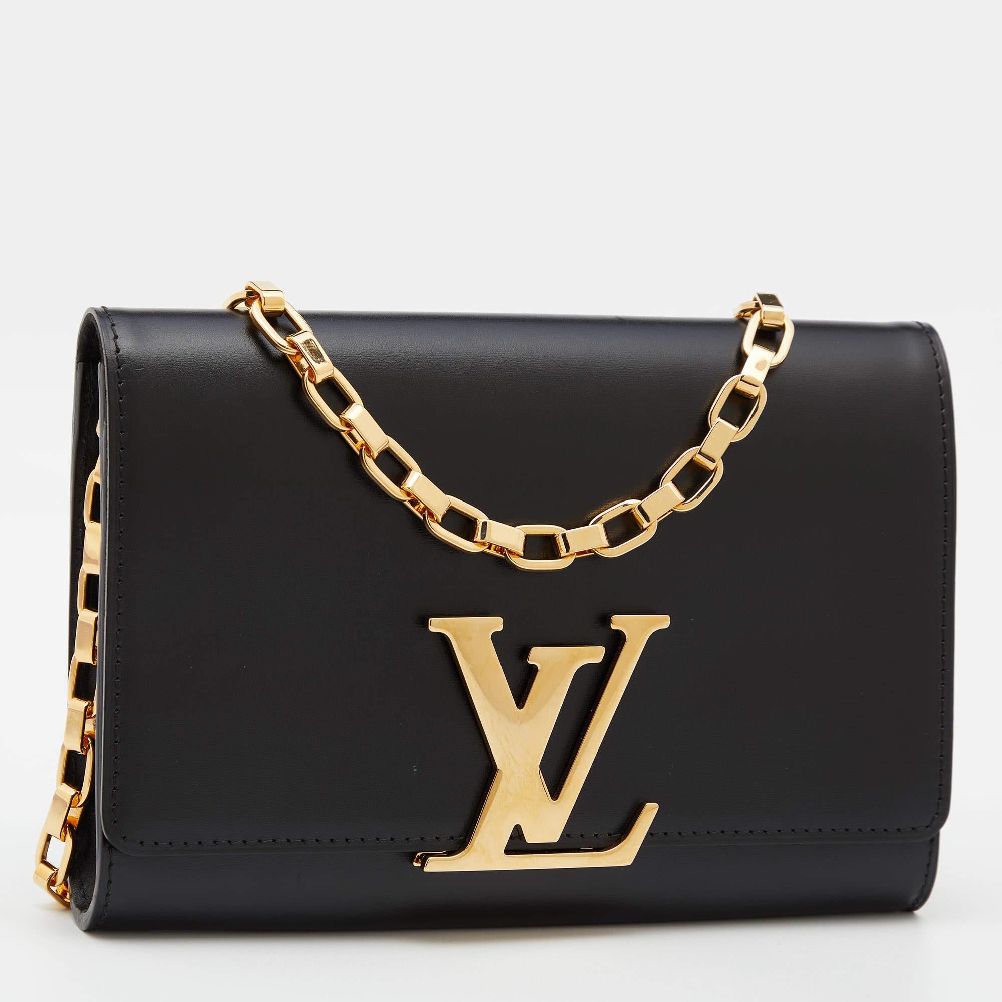Louis Vuitton Black Leather Louise Chain Clutch 1