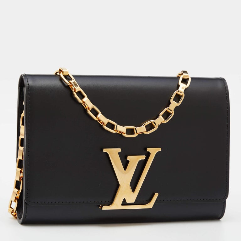 Louis Vuitton Black Leather Louise Chain Clutch at 1stDibs