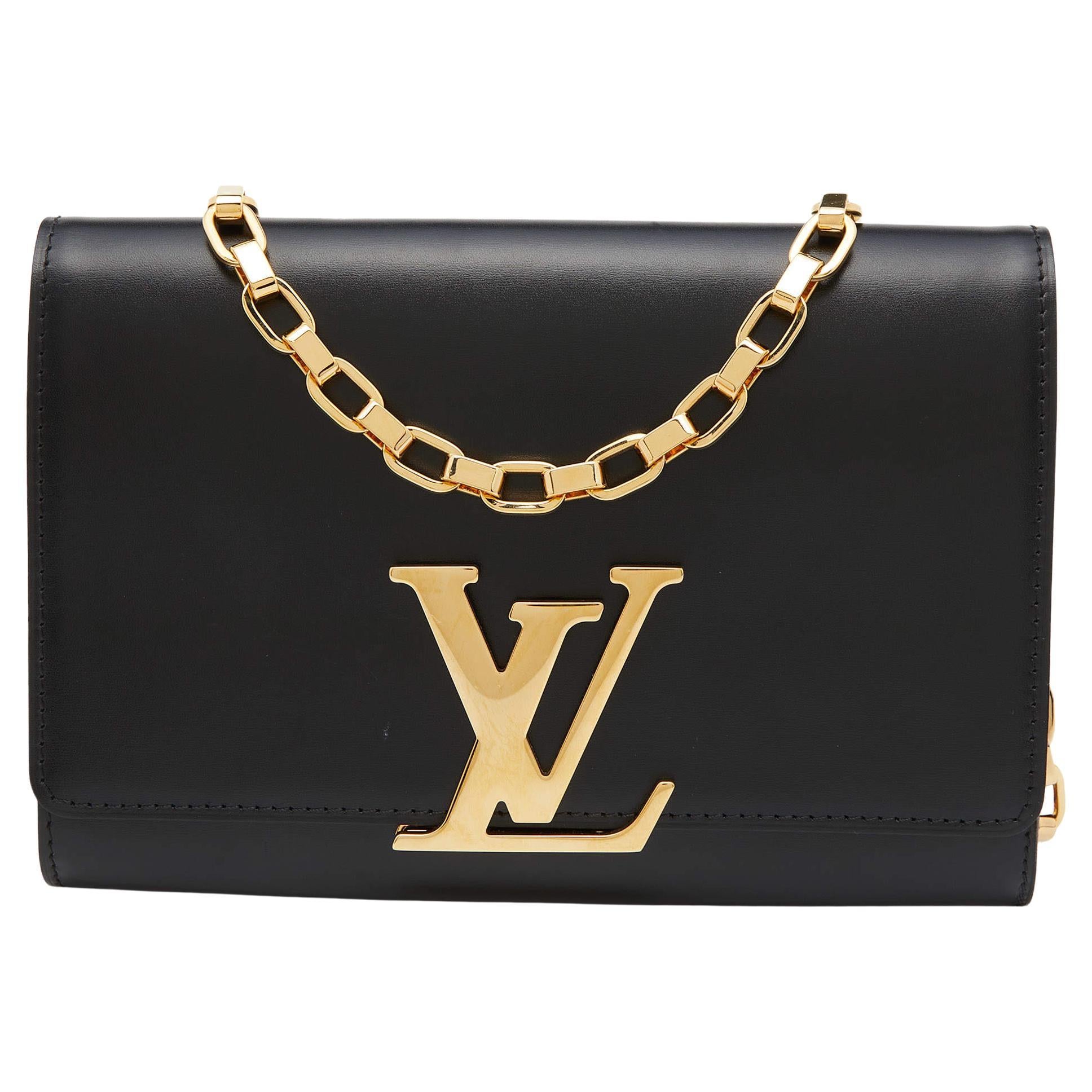 Louis Vuitton Black Leather Louise Chain Clutch at 1stDibs