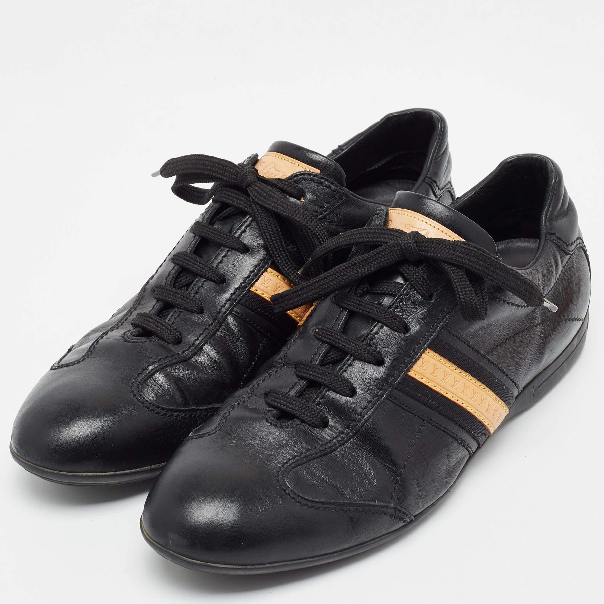 Give your outfit a luxe update with this pair of LV black sneakers. The shoes are sewn perfectly to help you make a statement in them for a long time.


