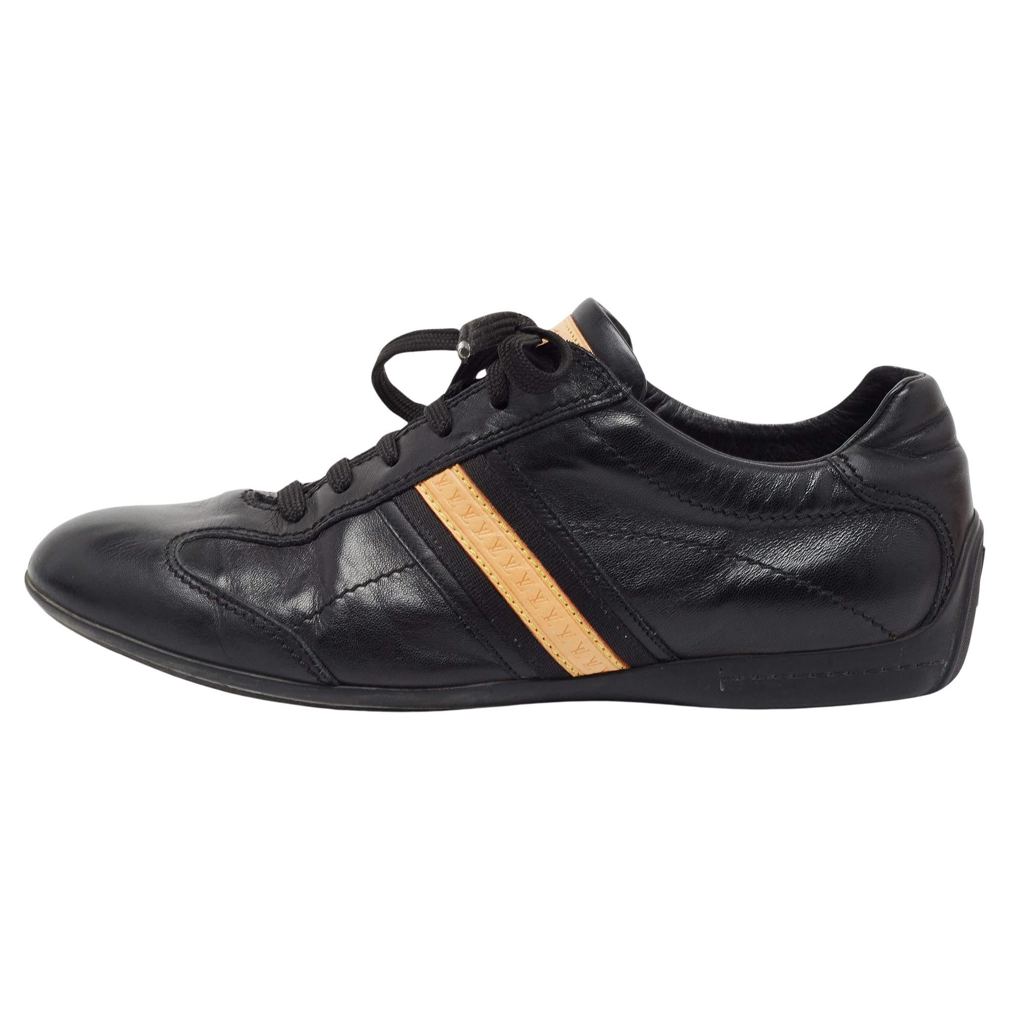 Louis Vuitton Black Leather Low Top Sneakers Size 43 For Sale