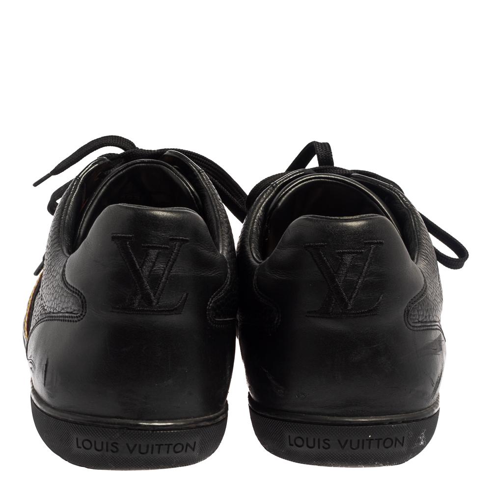 Louis Vuitton Black Leather Low Top Sneakers Size 45 In Good Condition In Dubai, Al Qouz 2
