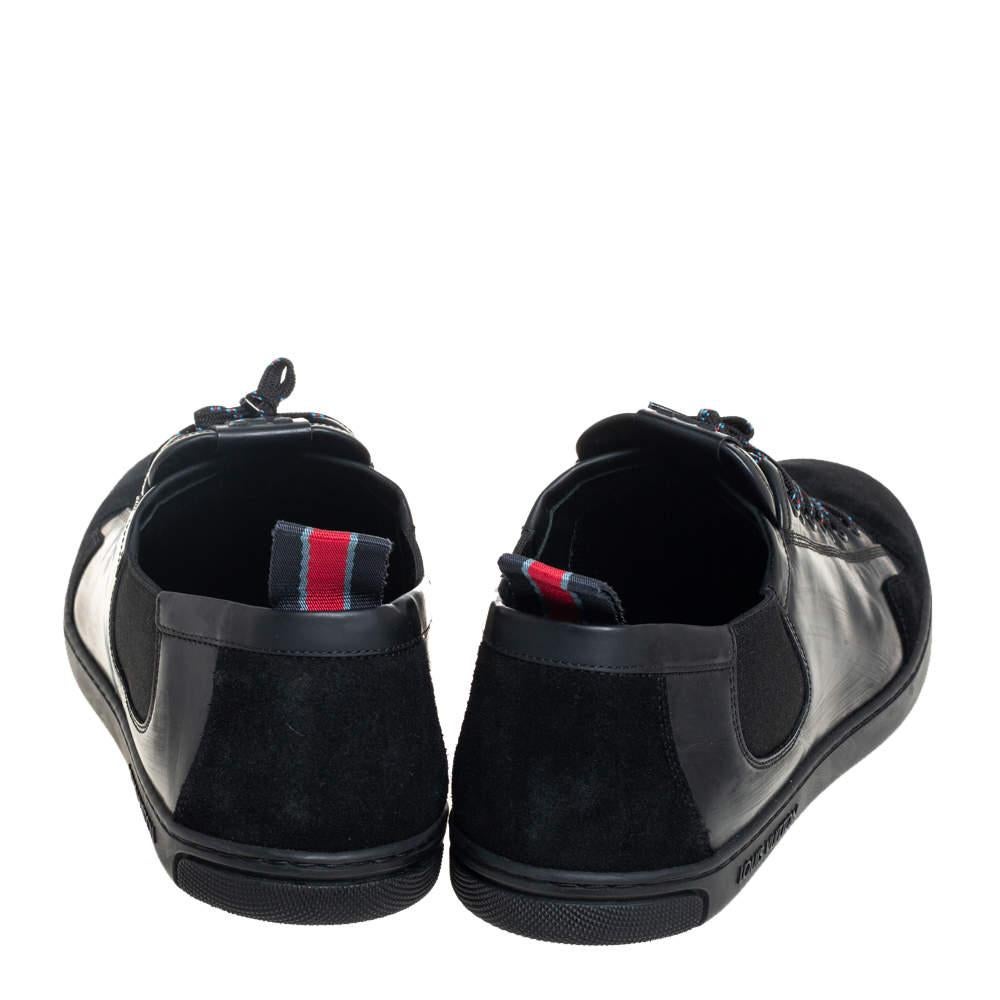 Louis Vuitton Black Leather Low Top Sneakers Size 45.5 In Good Condition For Sale In Dubai, Al Qouz 2