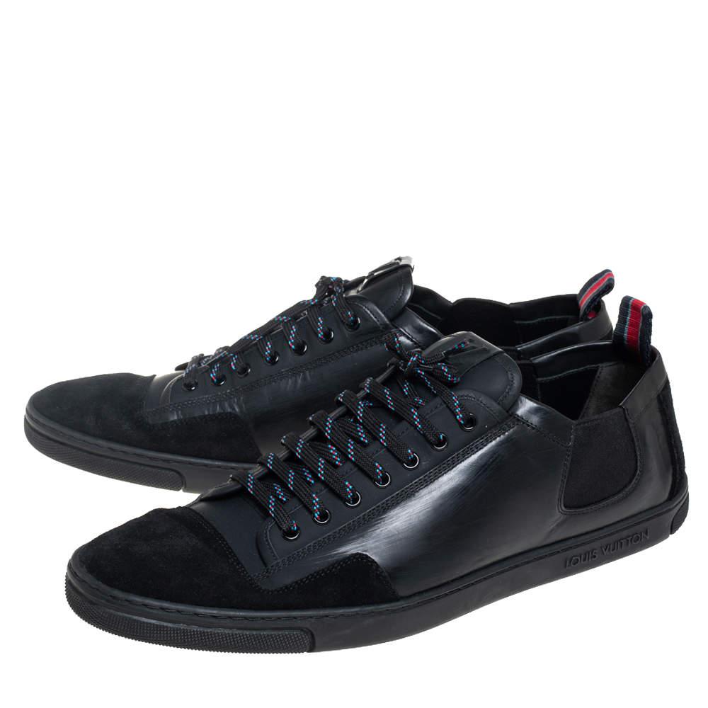 Men's Louis Vuitton Black Leather Low Top Sneakers Size 45.5 For Sale