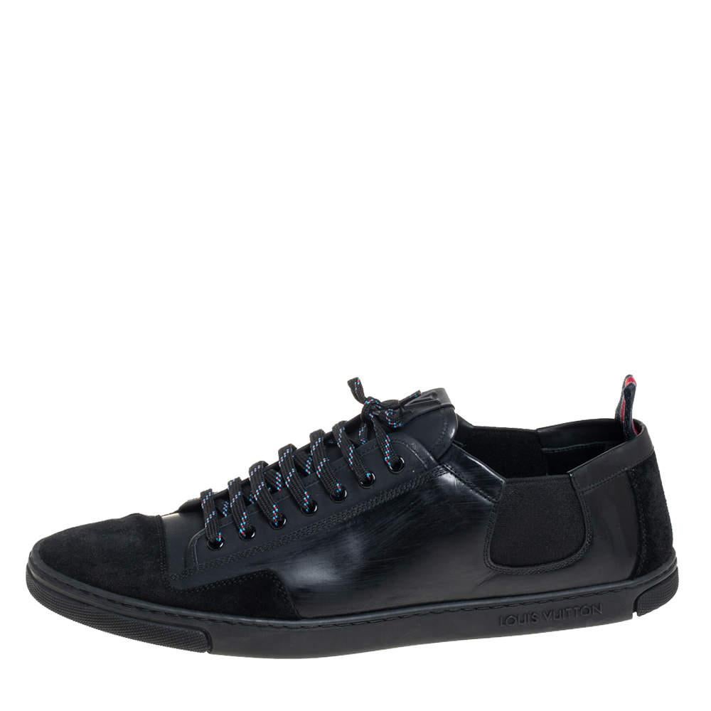 Louis Vuitton Black Leather Low Top Sneakers Size 45.5 For Sale 2
