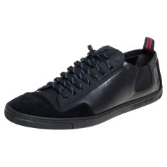 Louis Vuitton Black Leather Low Top Sneakers Size 45.5