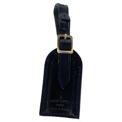 Louis Vuitton Black Leather Luggage Tag Bag Charm 7lv613
