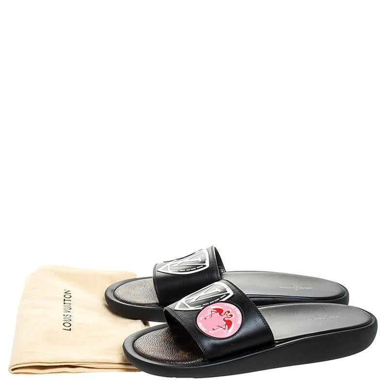 Louis Vuitton Black Leather LV Flamingo Flat Slides Size 37 1
