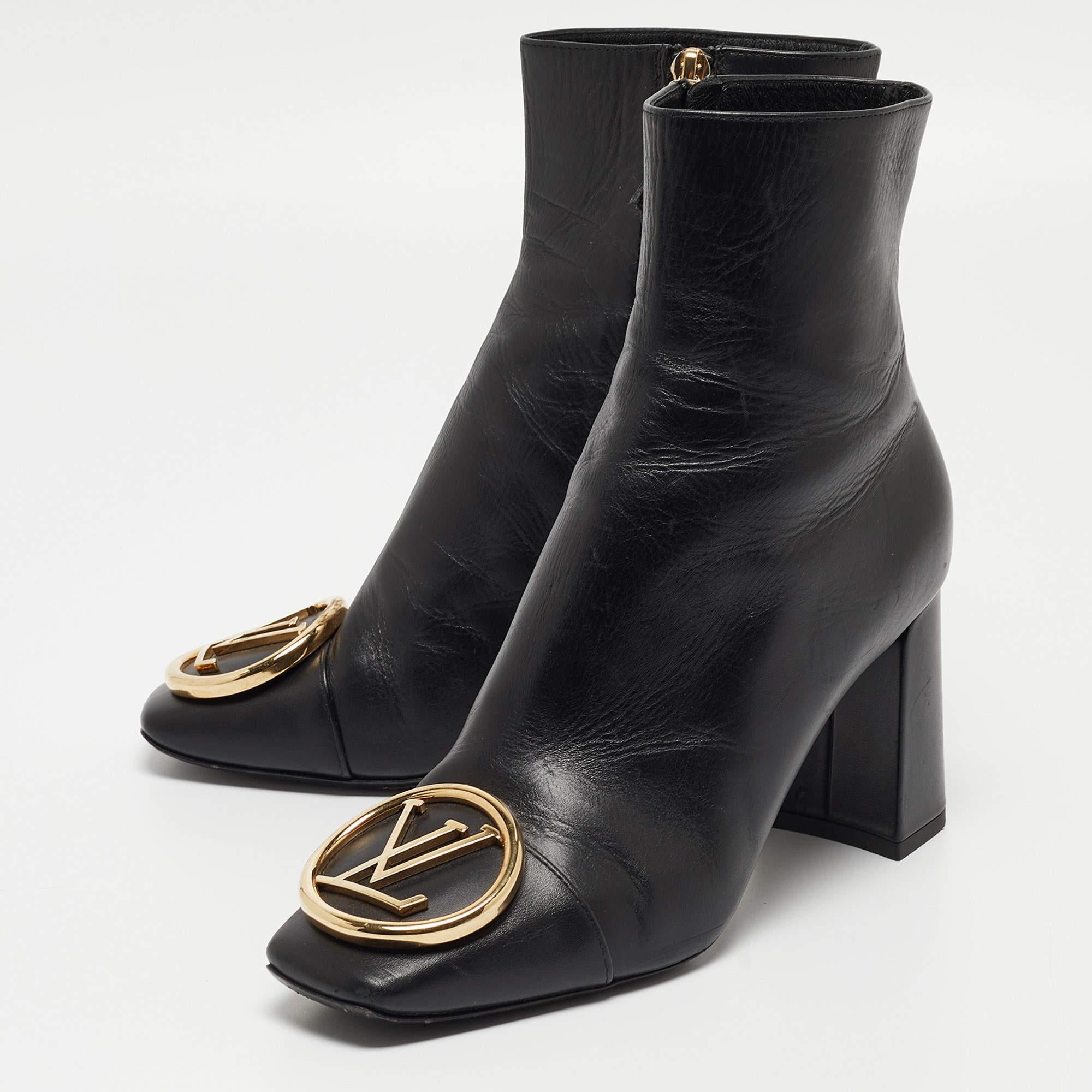 Louis Vuitton Madeleine Block Heel-Stiefeletten aus schwarzem Leder Größe 37 Damen im Angebot