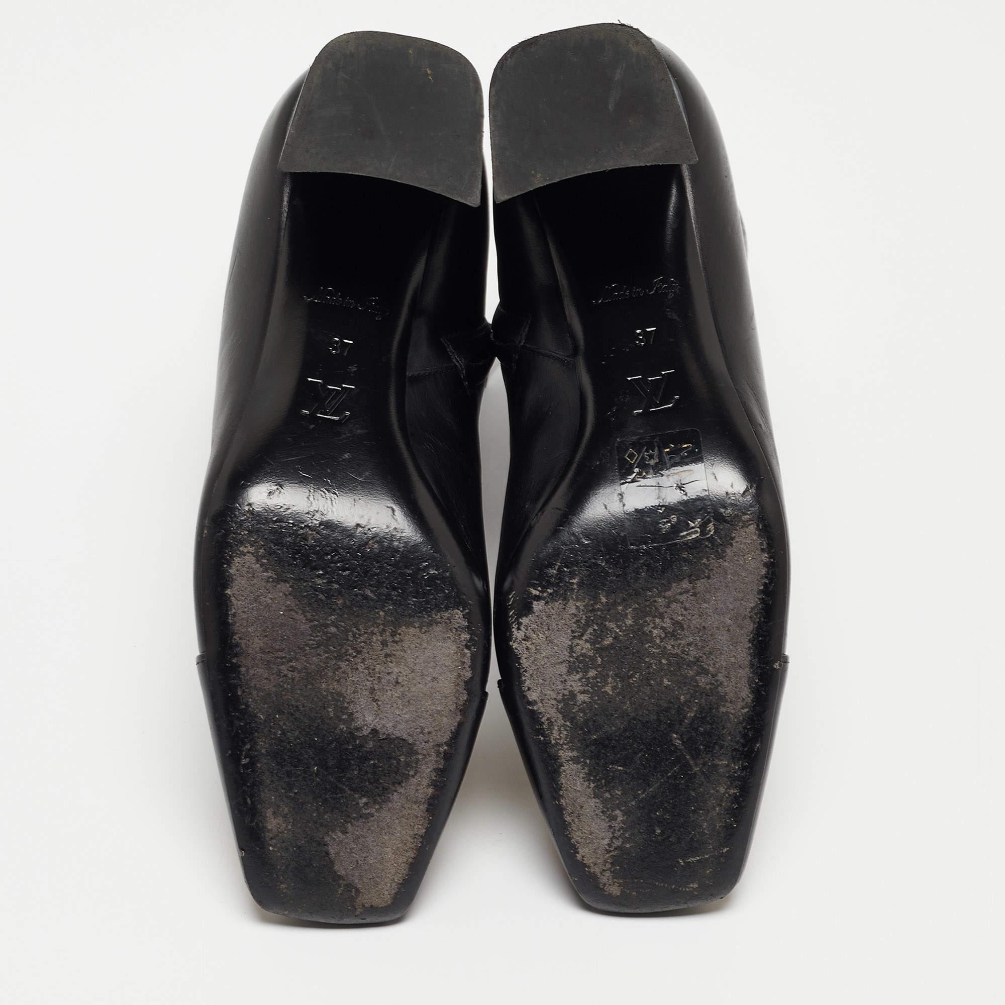 Louis Vuitton Madeleine Block Heel-Stiefeletten aus schwarzem Leder Größe 37 im Angebot 3