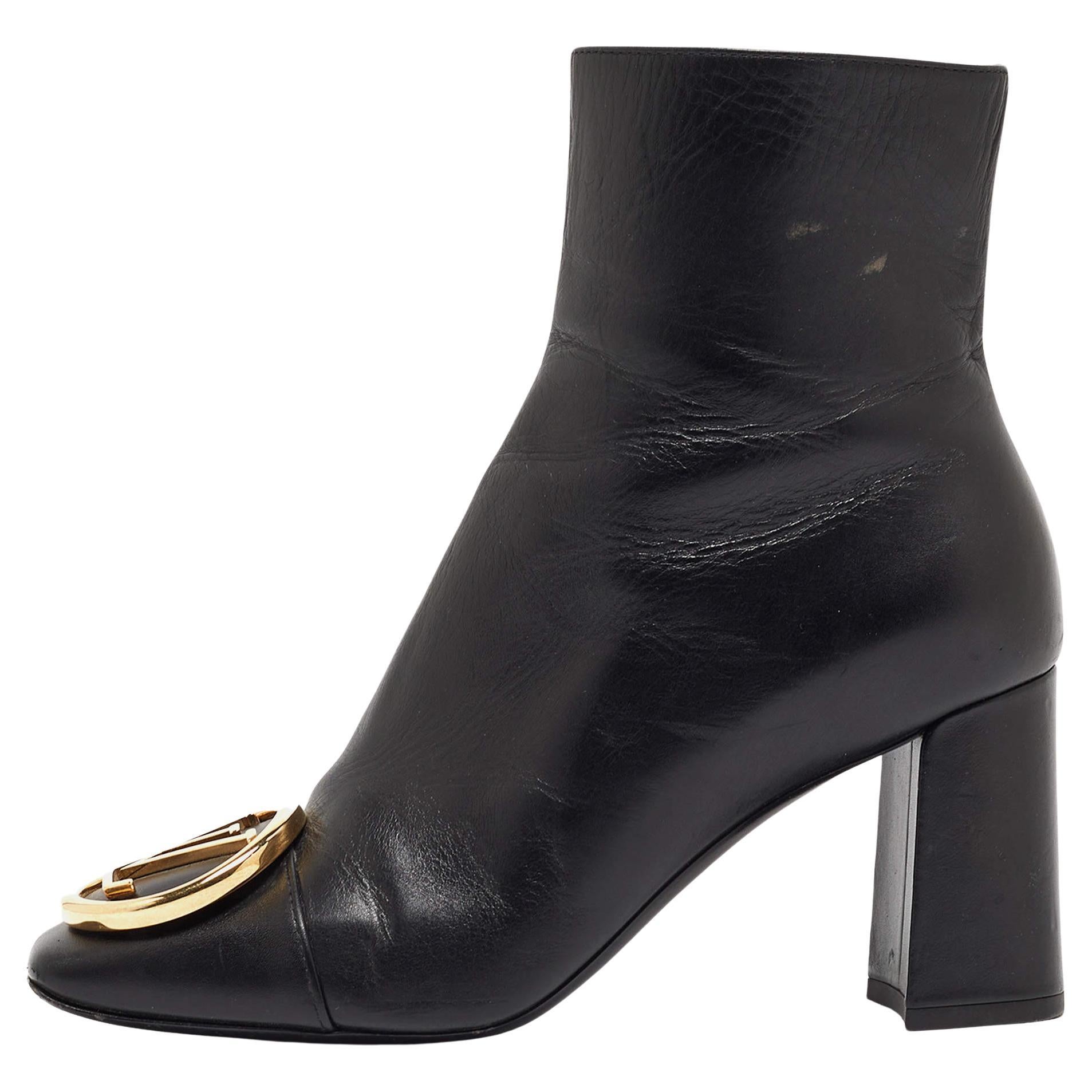 Louis Vuitton Black Leather Madeleine Block Heel Ankle Boots Size 37