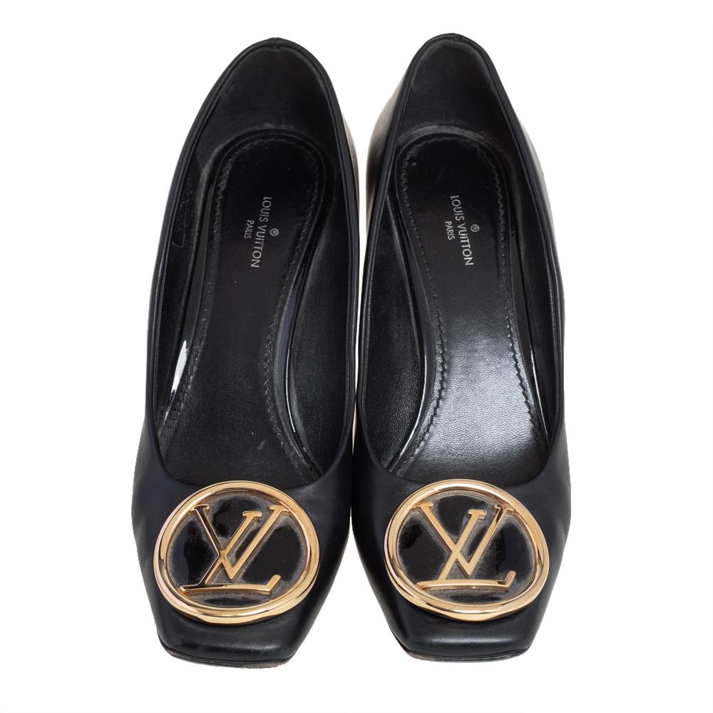 Women's Louis Vuitton Black Leather Madeleine Block Heel Pumps Size 38