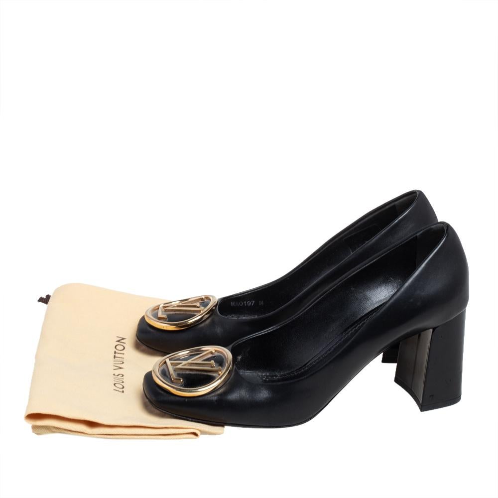 Louis Vuitton Black Leather Madeleine Block Heel Pumps Size 38 2