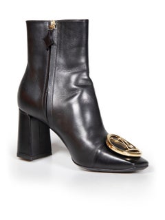 Louis Vuitton Black Leather Madeleine Square Toe Boots Size IT 38.5