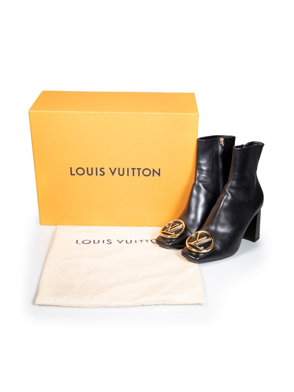 Louis Vuitton Black Leather Madeleine Square Toe Boots Size IT 38.5 For Sale 4