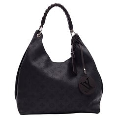 Louis Vuitton Black Leather Mahina Hobo Silver Hrdwr