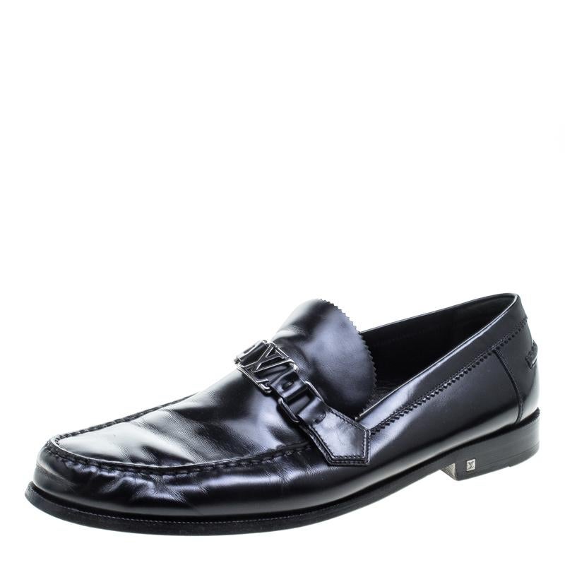 Louis Vuitton Black Leather Major Loafers Size 44.5