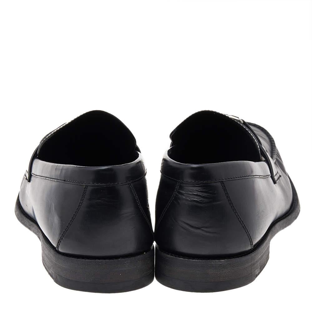 Men's Louis Vuitton Black Leather Major Slip On Loafers Size 44 For Sale