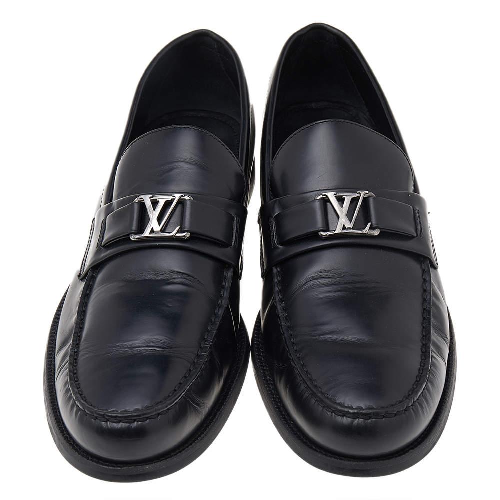 Louis Vuitton Black Leather Major Slip On Loafers Size 44 For Sale 2